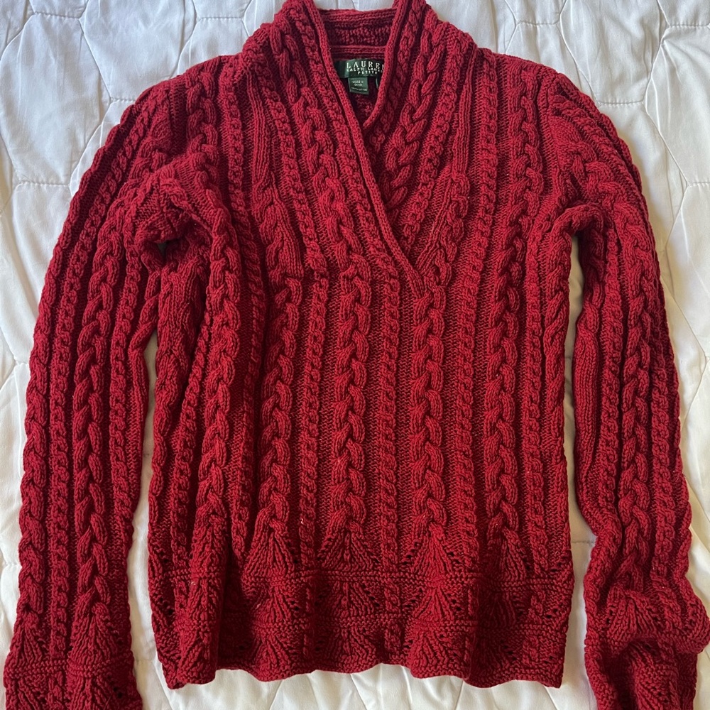 Ralph Lauren Red Cable Knit Sweater